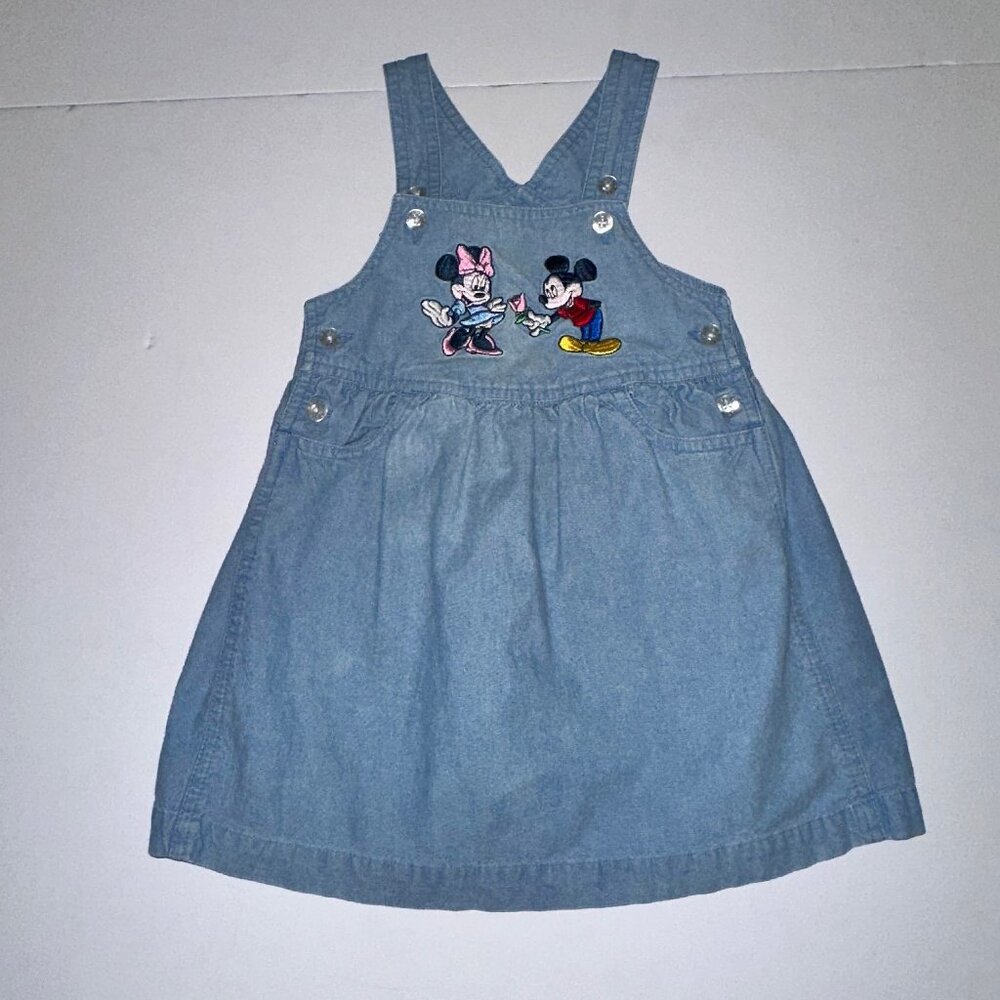 Vintage Mickey & Minnie Mouse Embroidered Denim Jumper Dress 2T DISNEY STORE